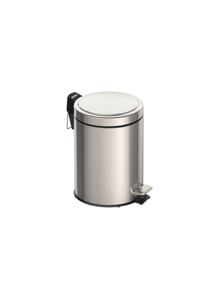 5 Liter Stainless Steel Pedal Trash Bin with a Polished Finish and Removable Internal Bucket